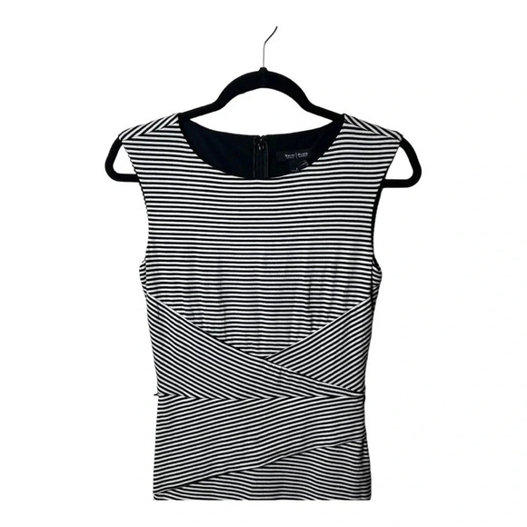 1259. WHITE HOUSE BLACK MARKET SLEEVELESS KNEE LENGTH DRESS SIZE 2 BLACK/WHITE - Picture 2 of 7
